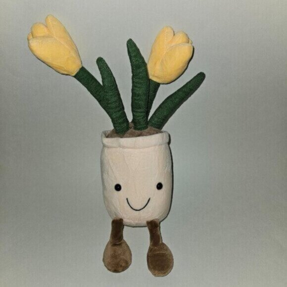 Yellow Tulips Flowers Potted Plant Plush Stuffed 13" Anthropomorphic Smiling - Picture 1 of 8